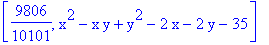 [9806/10101, x^2-x*y+y^2-2*x-2*y-35]